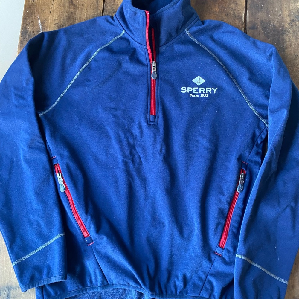 Sperry Navy and Red Zip Pullover